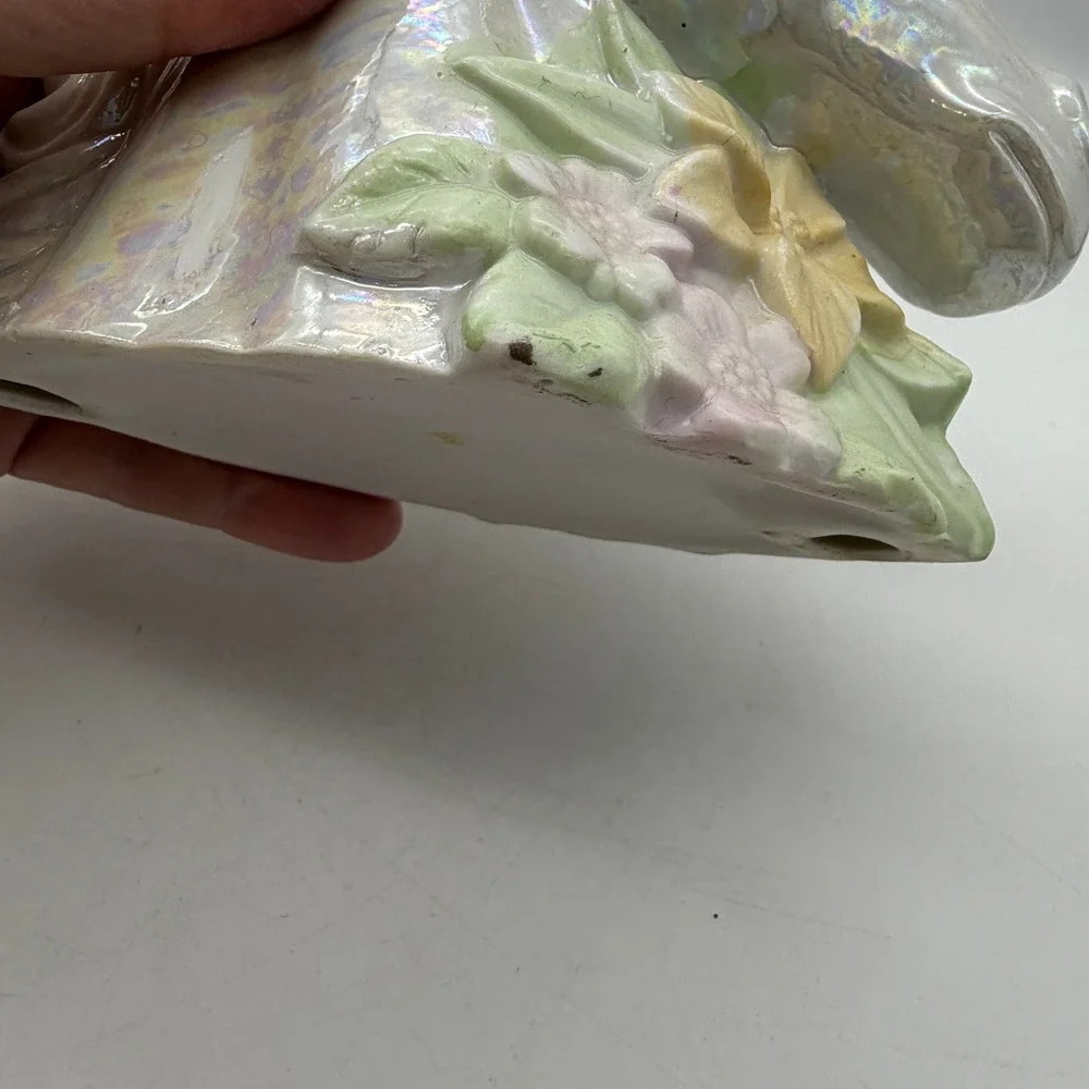 VTG Iridescent Ceramic Unicorn‎ Head Bust Gold Horn Pastel Floral Figurine